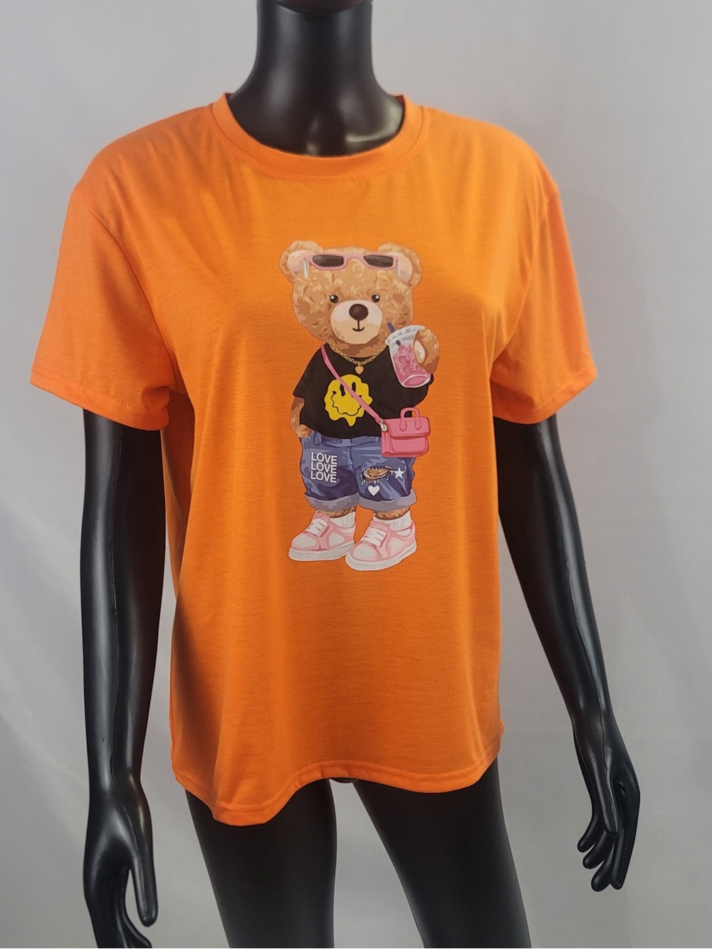 Size Medium Orange Graphic Teddy Bear T-Shirt